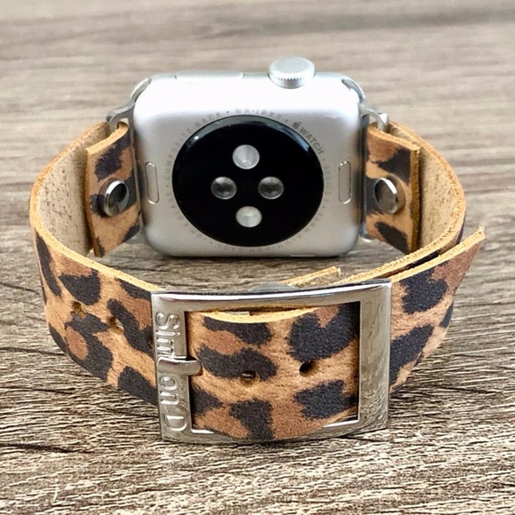 Leopard Leather Strap Silver Apple iWatch Band main image 6